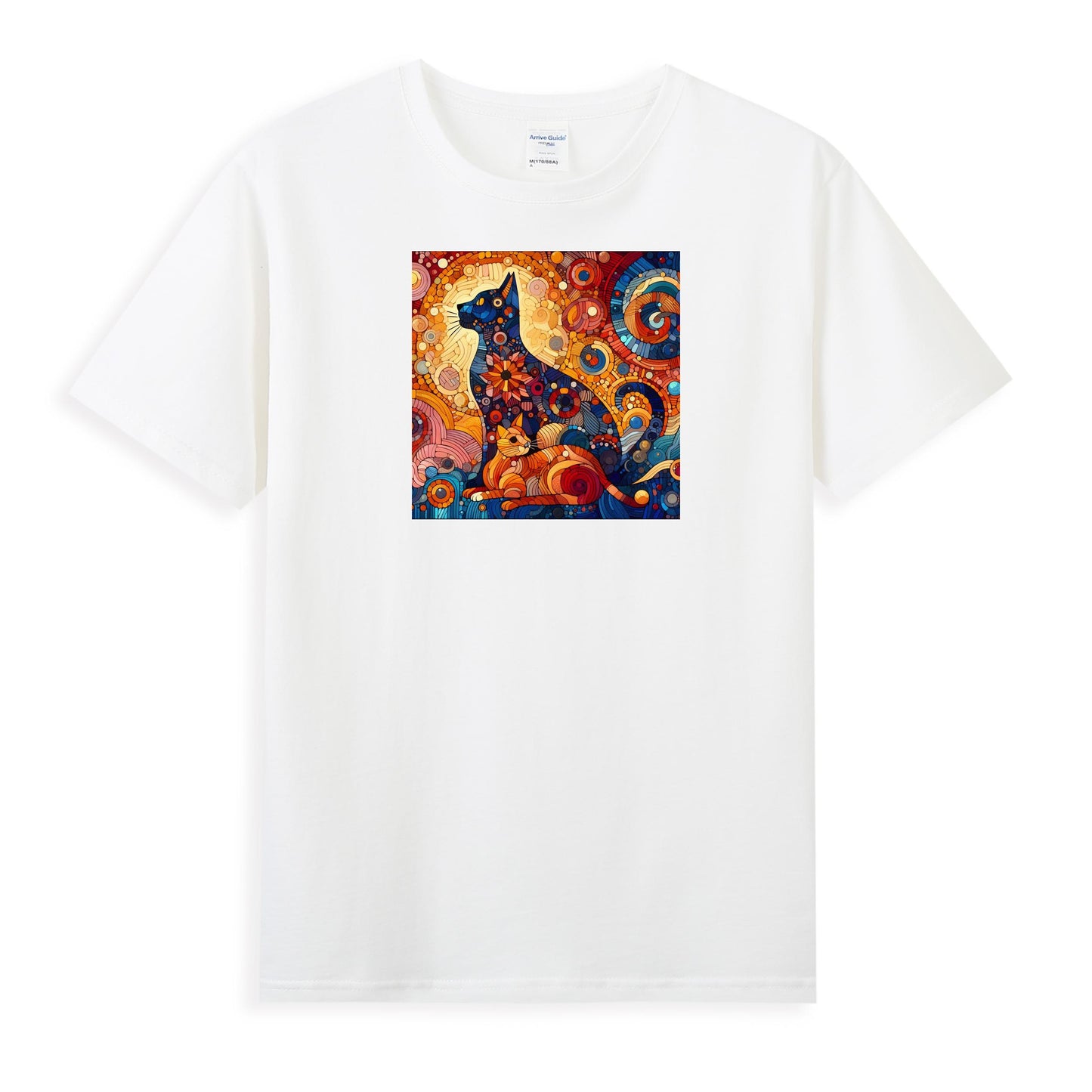 Women's Artistic Cotton Tee - Modern Cat Design