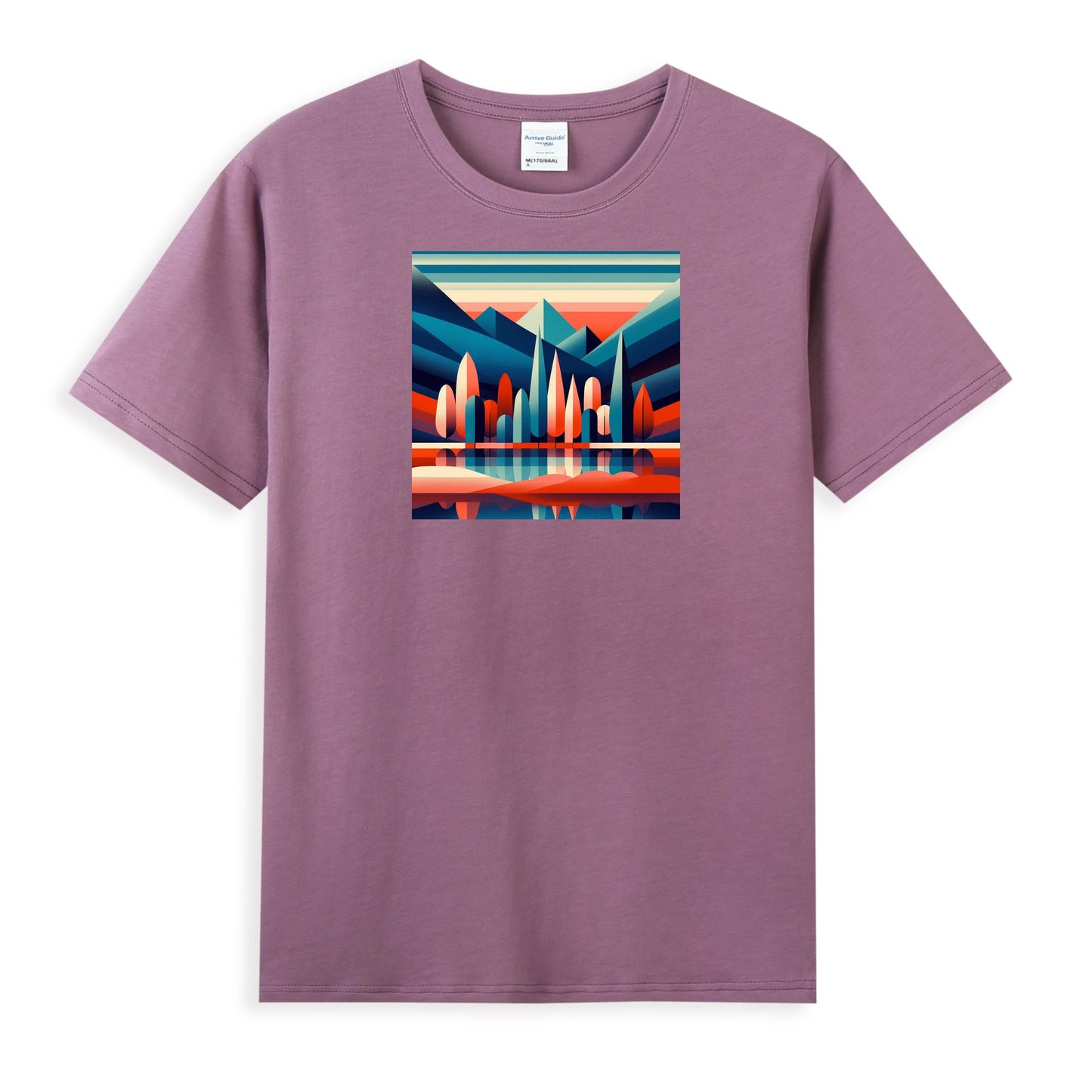 Women's Artistic Cotton T-Shirt - Geometric Mountains and Mirror Lakes