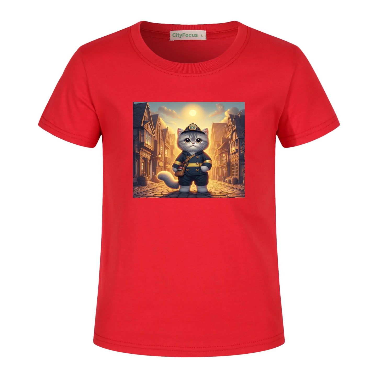 Firefighter Cat Kids T-Shirt 100% cotton  4 - Courageous and Comfy