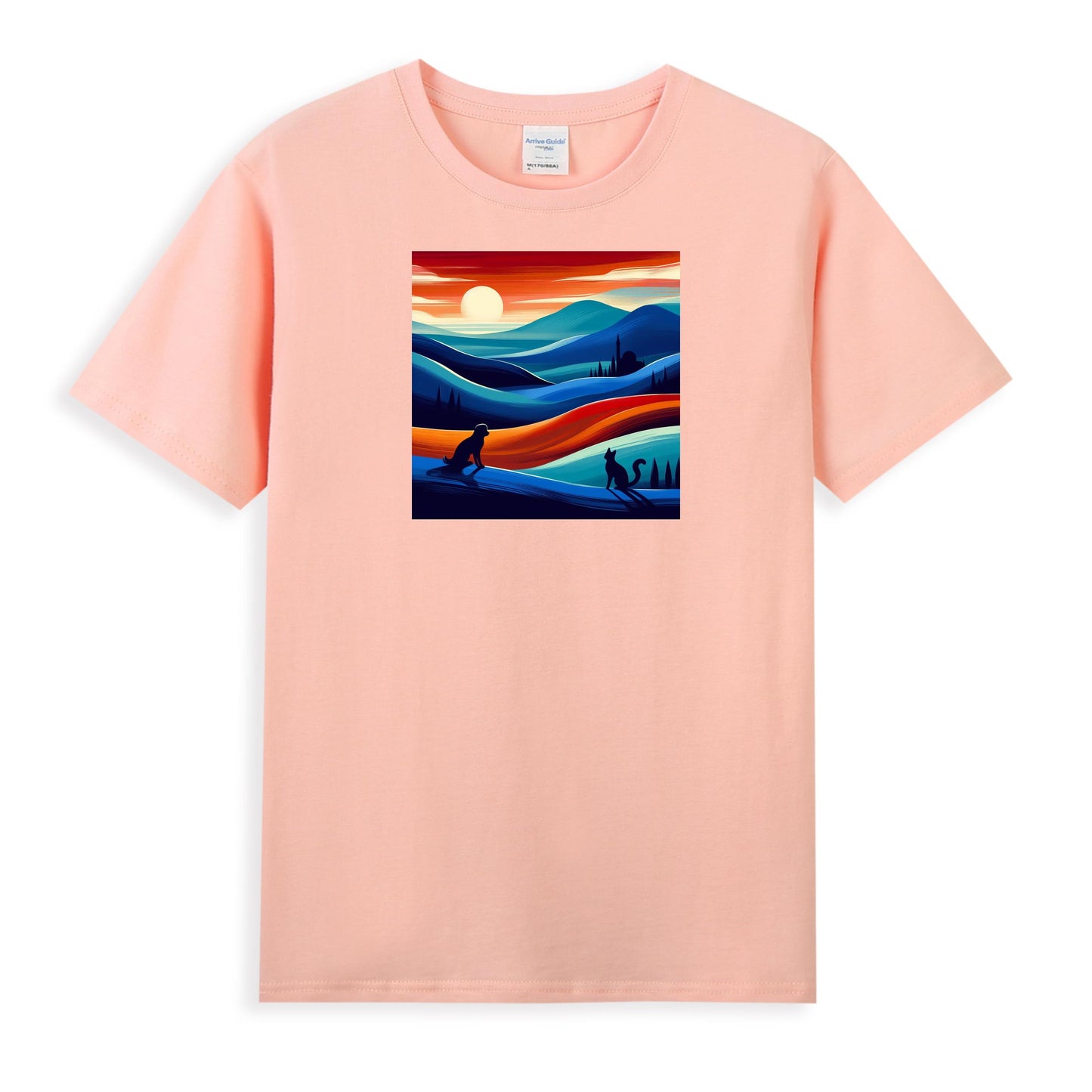 Women's Graphic Cotton Tee - Sunset Symphony in Waves of Color