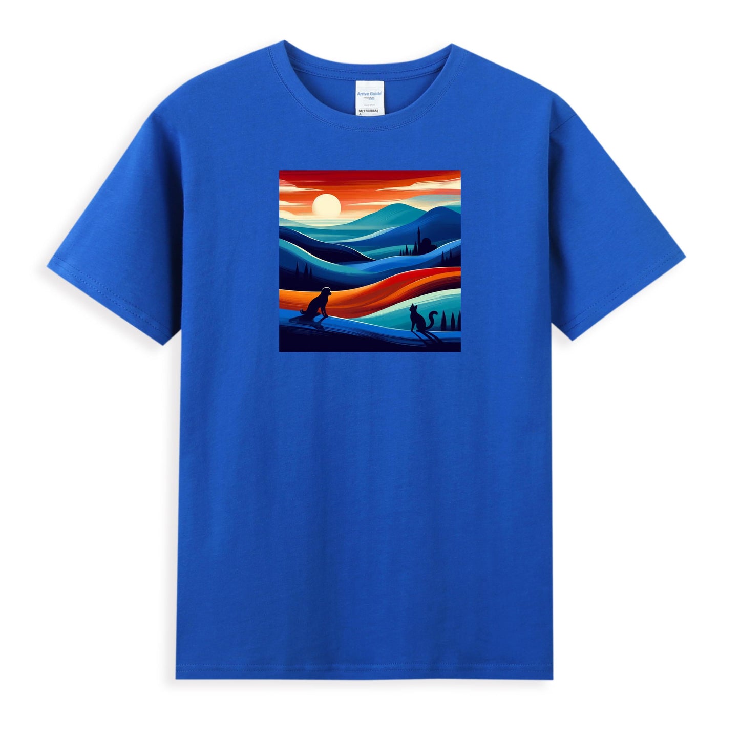 Women's Graphic Cotton Tee - Sunset Symphony in Waves of Color