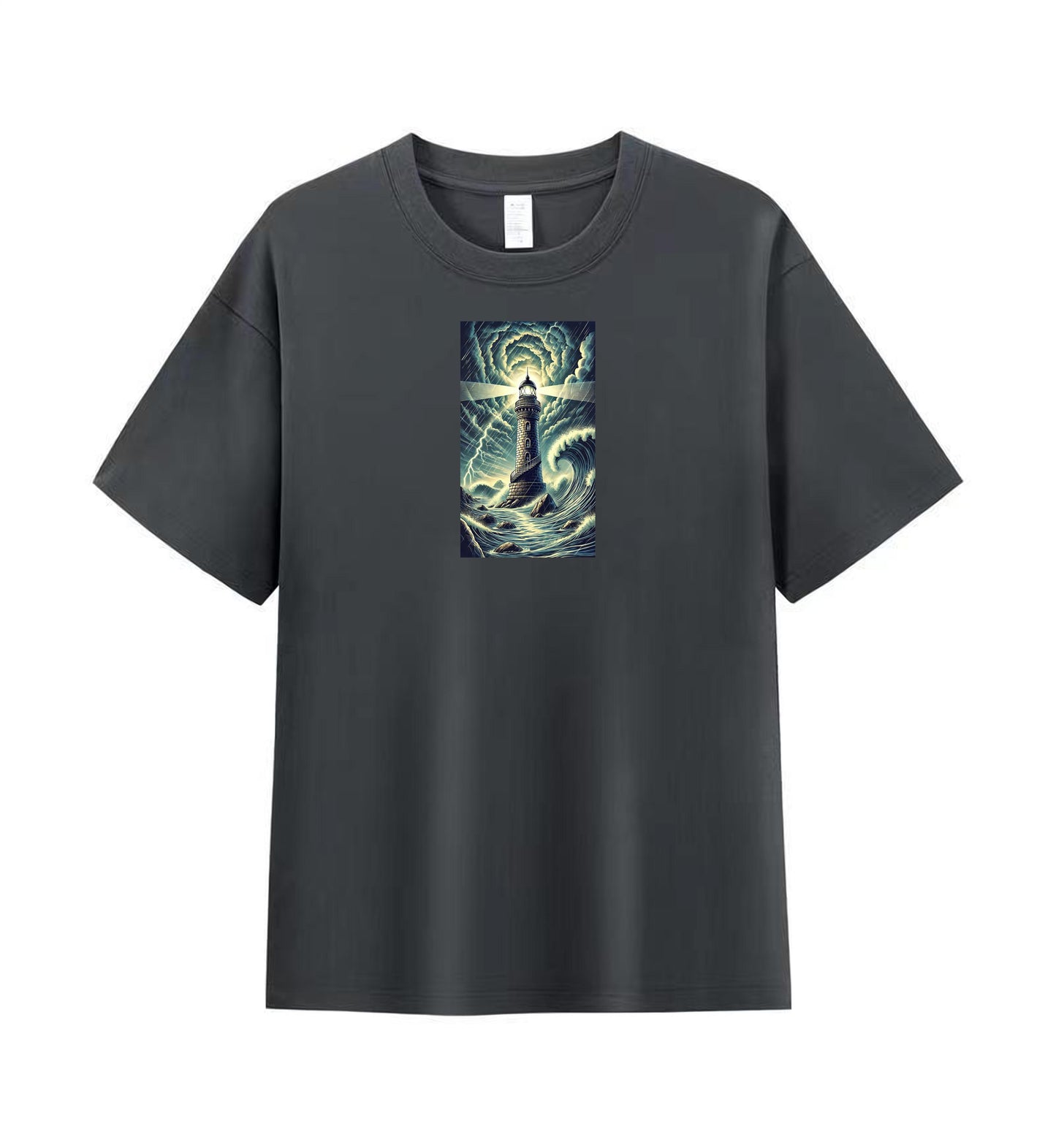 Men’s Lighthouse and Waves Graphic T-Shirt in Premium Cotton