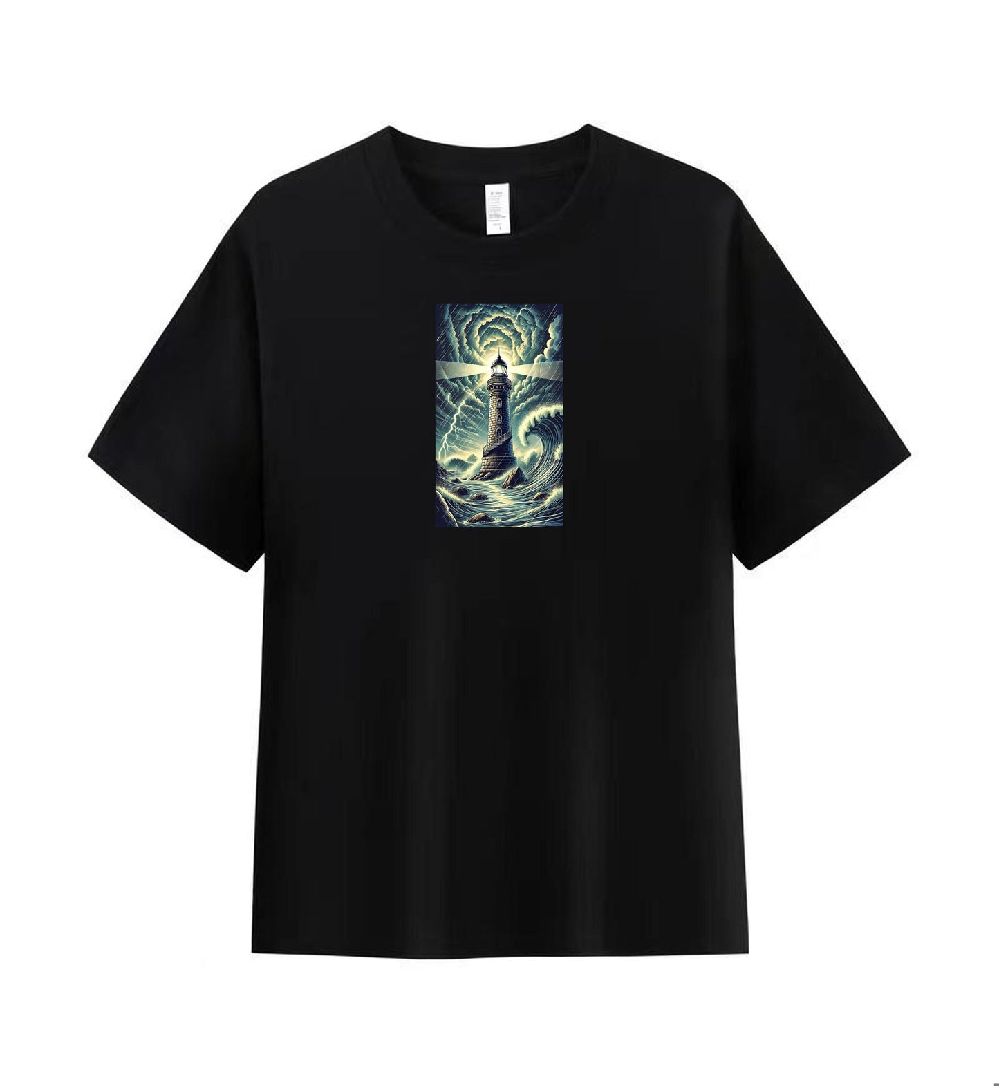 Men’s Lighthouse and Waves Graphic T-Shirt in Premium Cotton