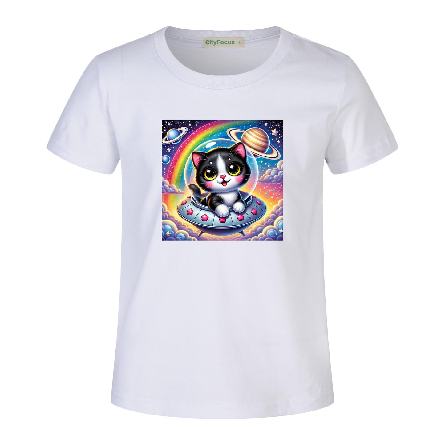 Girls' Artistic Cotton T-Shirt - Cat in a Spaceship 4