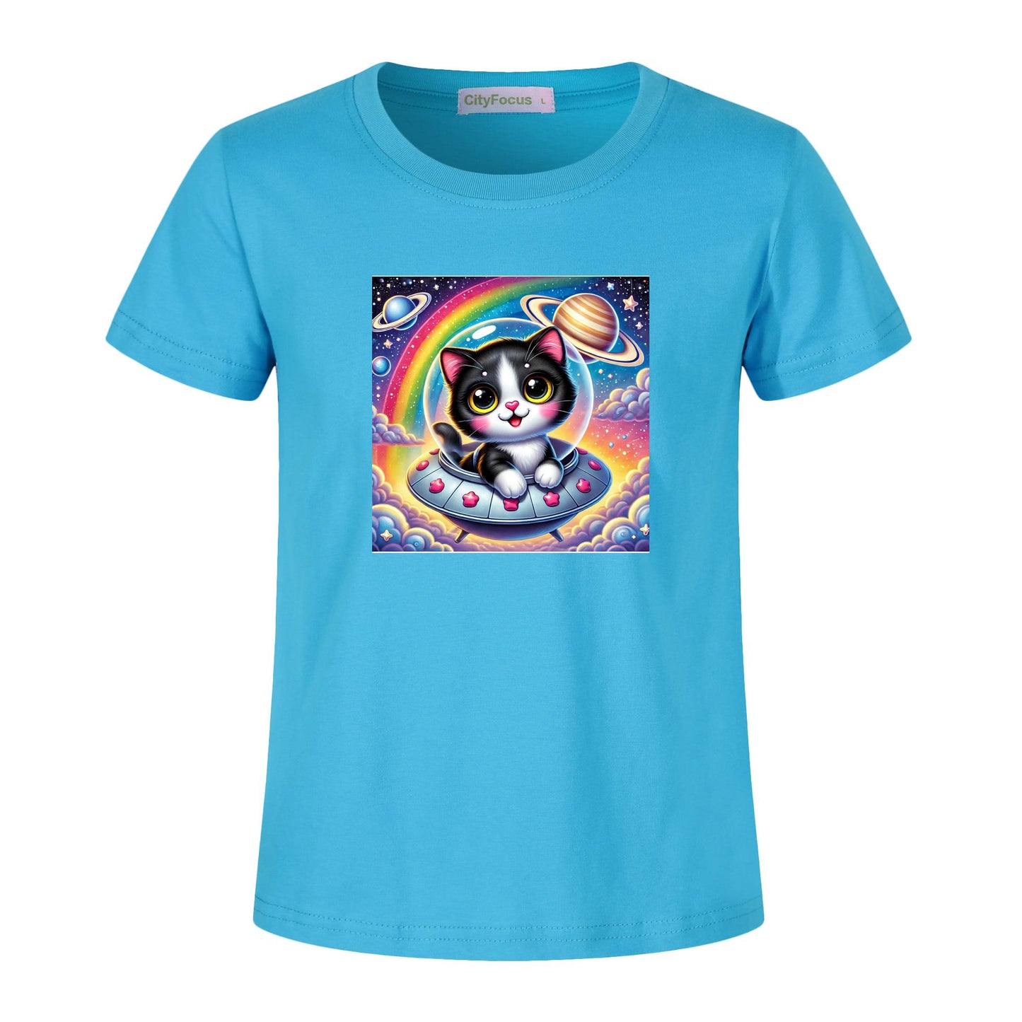 Girls' Artistic Cotton T-Shirt - Cat in a Spaceship 4