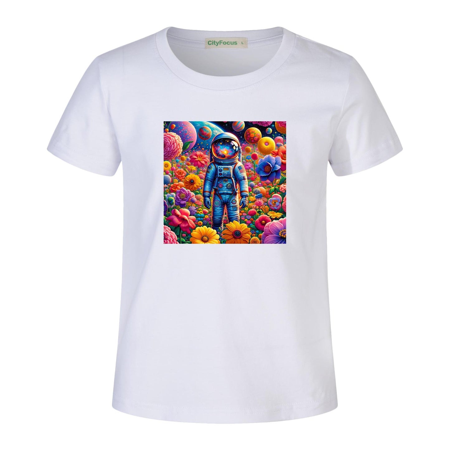 Kids' Artistic Cotton T-Shirt - Astronaut and Floral Fantasy