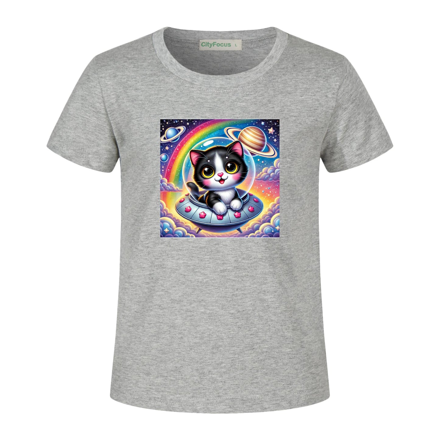 Girls' Artistic Cotton T-Shirt - Cat in a Spaceship 4