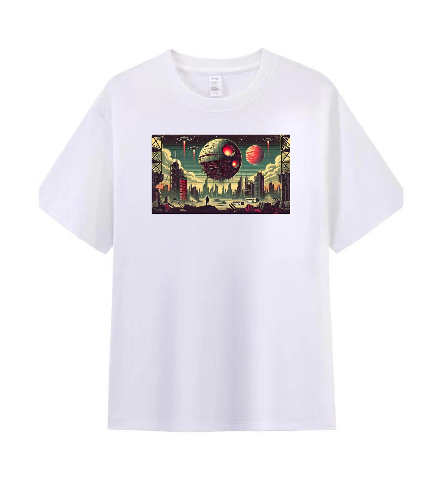 Men's 100% Cotton T-Shirt - Futuristic Dystopian City Graphic