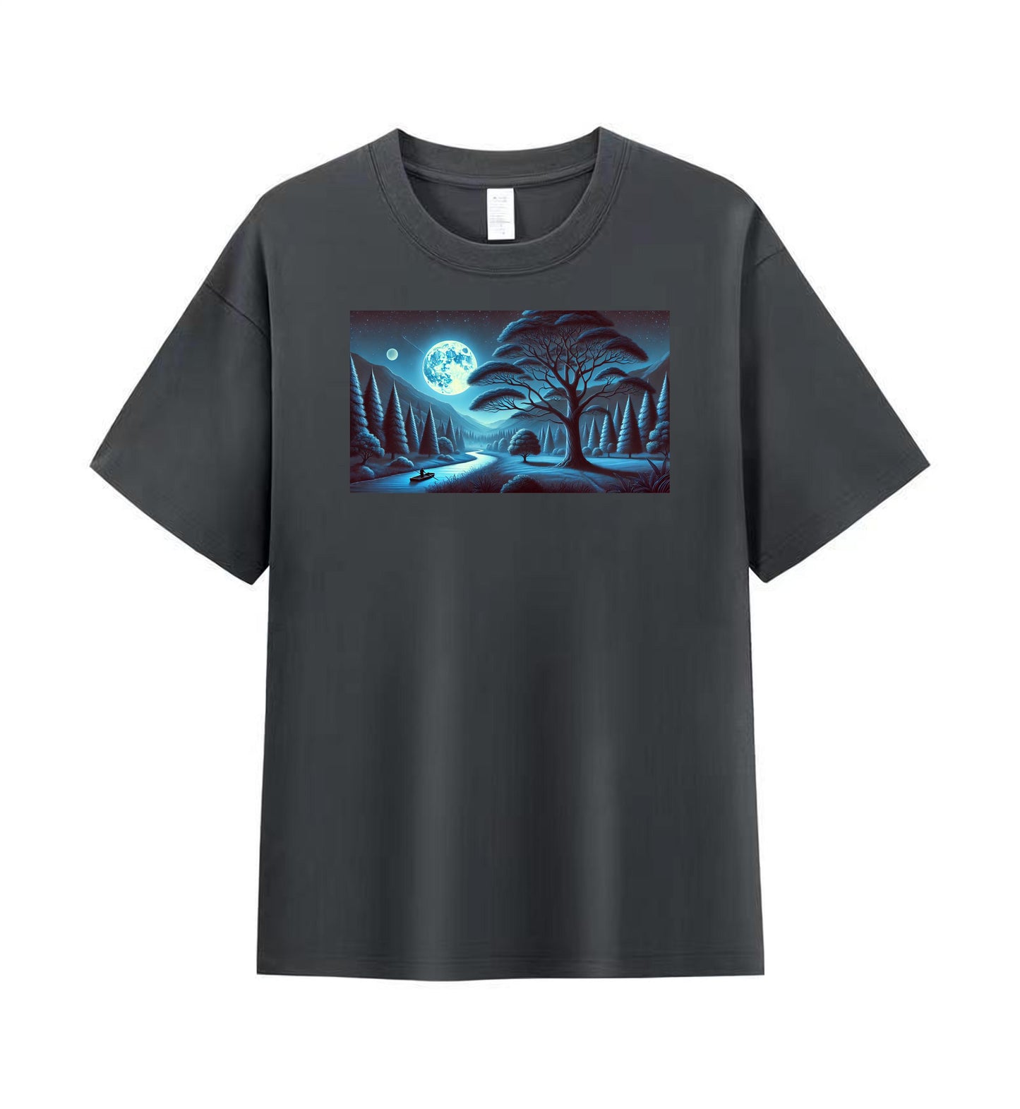 Men's Cotton Tee - Mystical Moonlit Forest Design