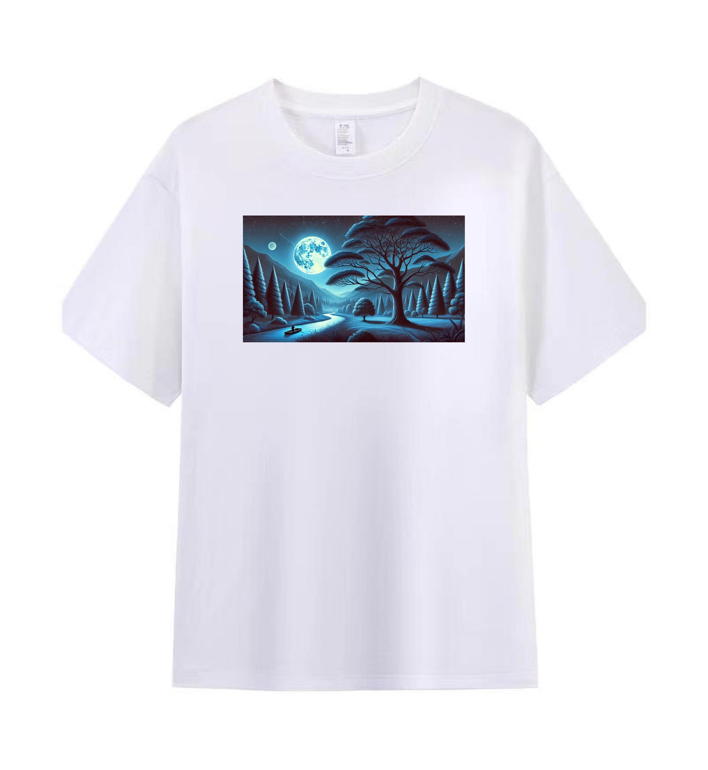 Men's Cotton Tee - Mystical Moonlit Forest Design