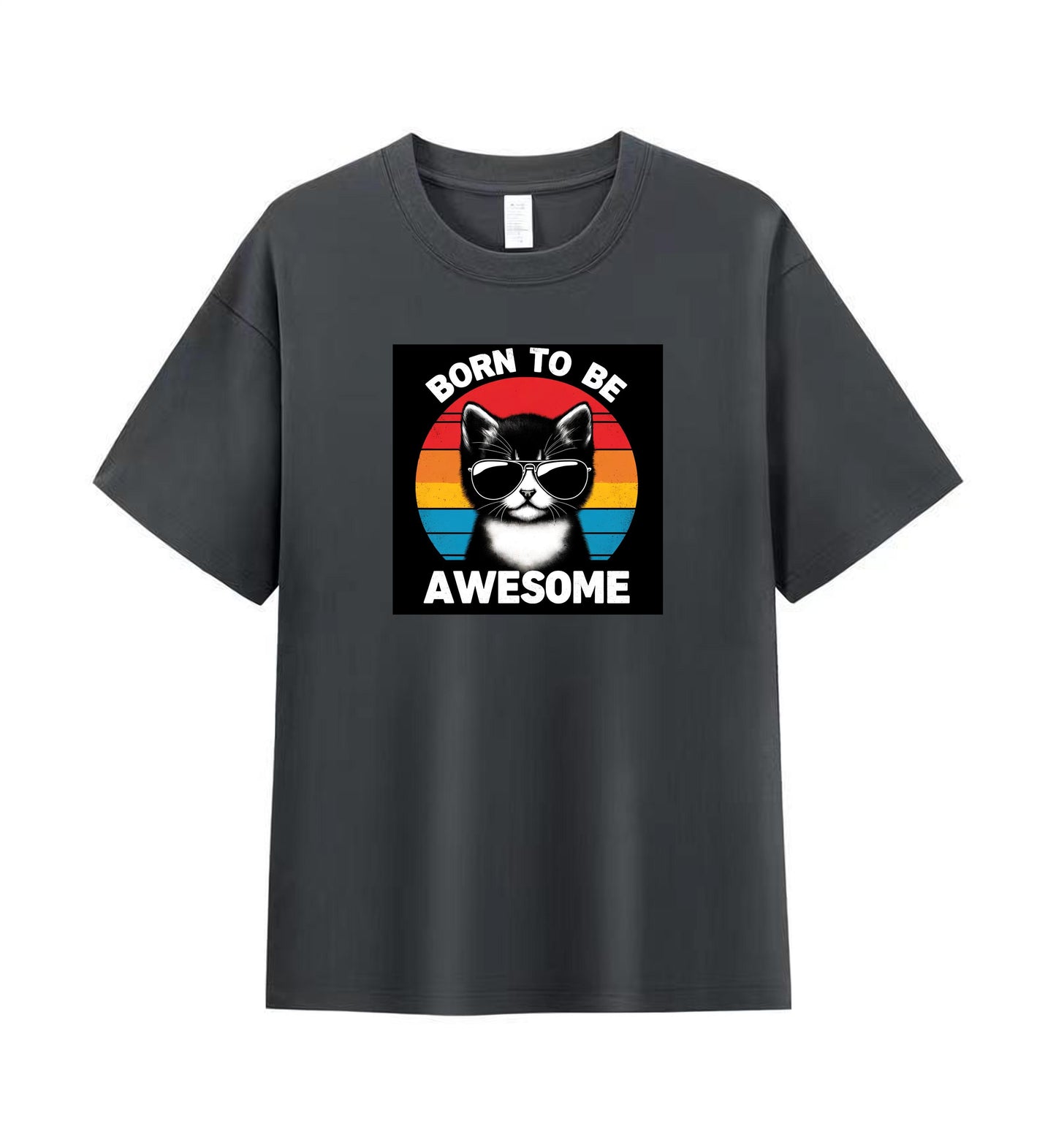 Born to Be Awesome 2 - 100% Cotton Cool Cat Graphic T-Shirt